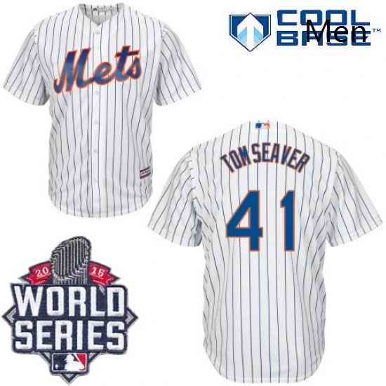 Mens Majestic New York Mets 41 Tom Seaver Authentic White Home Cool Base 2015 World Series MLB Jersey